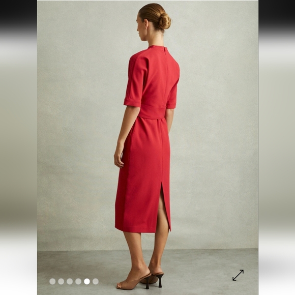 NWT Reiss Naya Belted Midi Dress In Red - Picture 5 of 9